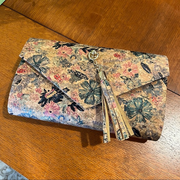 Cork Floral Blue Print  Clutch or Convertible Crossbody by Alesia - Picture 2 of 8